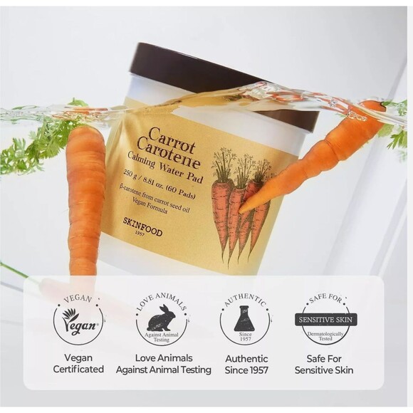 SKINFOOD Carrot Carotene Calming Water Pads 250g (8.81 oz) 60 Sheets For Redness - Picture 3 of 6